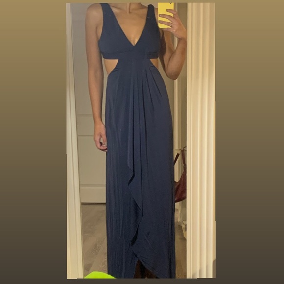 BCBG v-neck cutout navy formal dress. - Picture 2 of 4